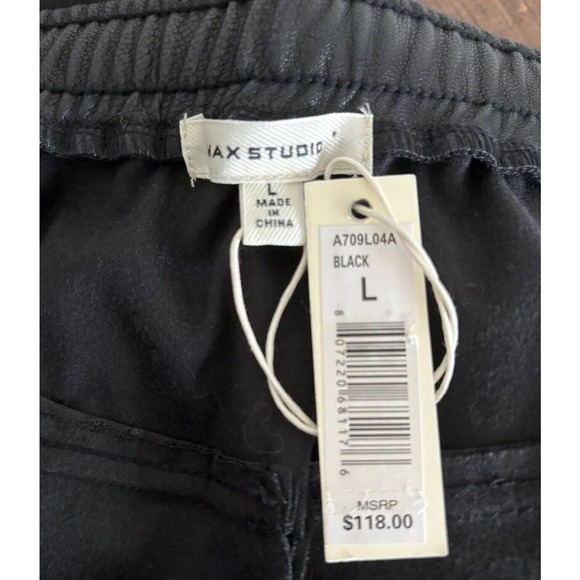 NWT MAX STUDIO ELASTIC DRAWSTRING WAIST Faux LEATHER LIKE BLACK Pants SIZE Large - Picture 5 of 6